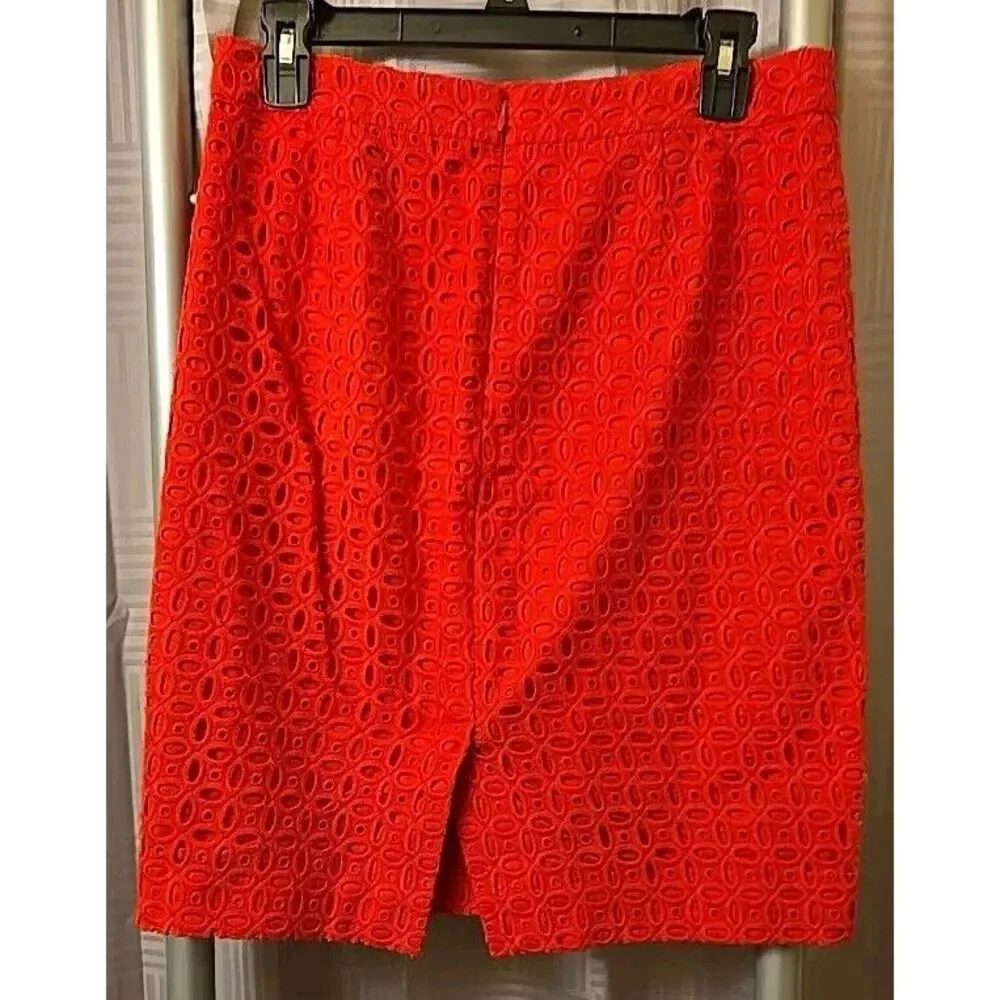 J Crew No. 2 Pencil Straight Skirt Ultra Eyelet Red‎ SZ 4 Classic Lined